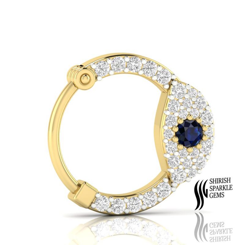 Solid Gold Blue Sapphire & Diamond Halo Hoop Nose Ring â Designer Crescent Nose Pin