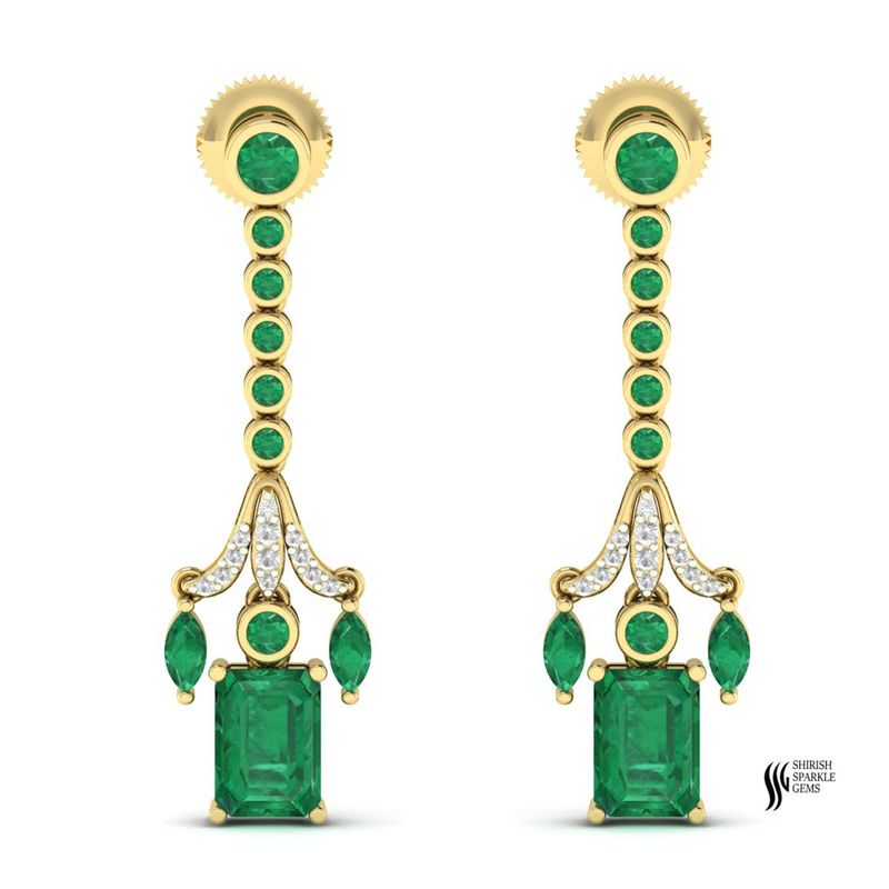 Gold Emerald & Diamond Drop Earrings Gift for Her â Bridal Statement Jewelry