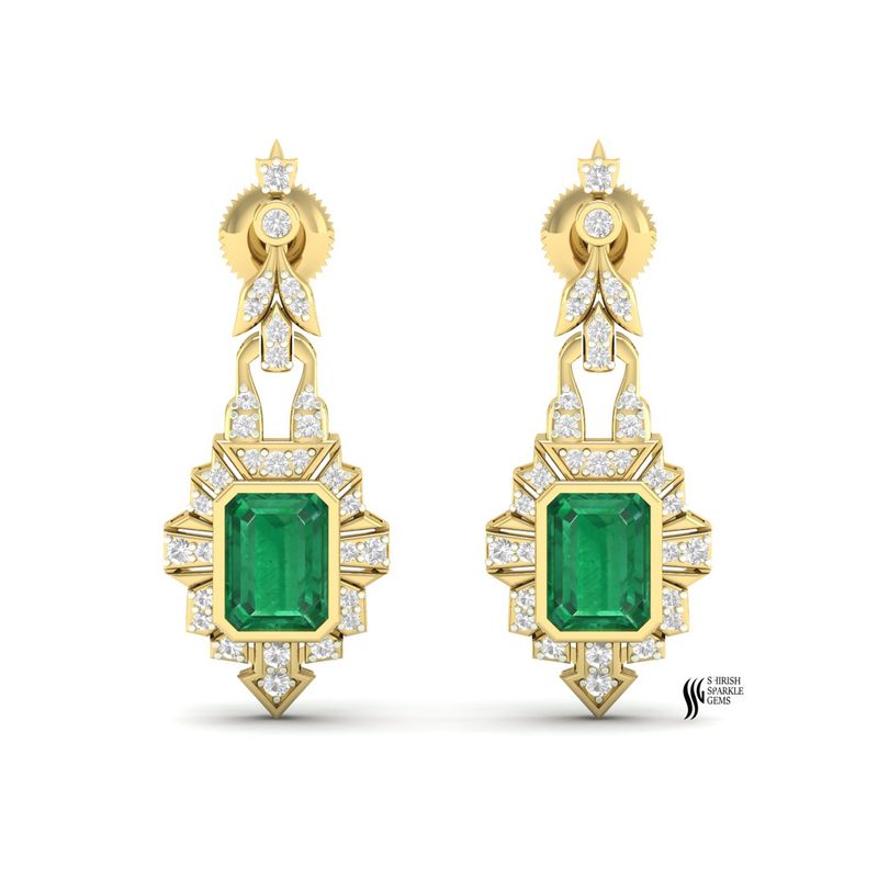 Gold Emerald & Diamond Drop Earrings â Art Deco Inspired Fine Jewelry
