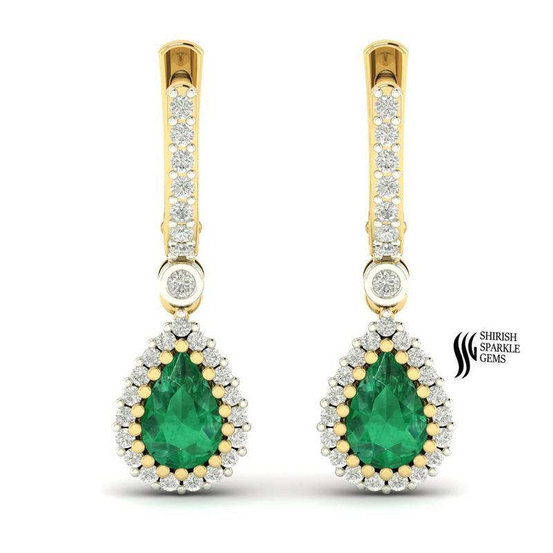 Gold Pear Emerald & Diamond Halo Drop Earrings â Bridal Luxury Statement