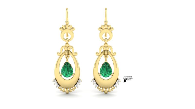 Gold Pear Emerald Drop Earrings â Vintage Style Dangle Gift