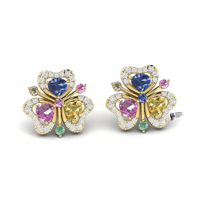 Gold Multi-Gemstone Butterfly Earrings â Diamond Accent Fine Jewelry