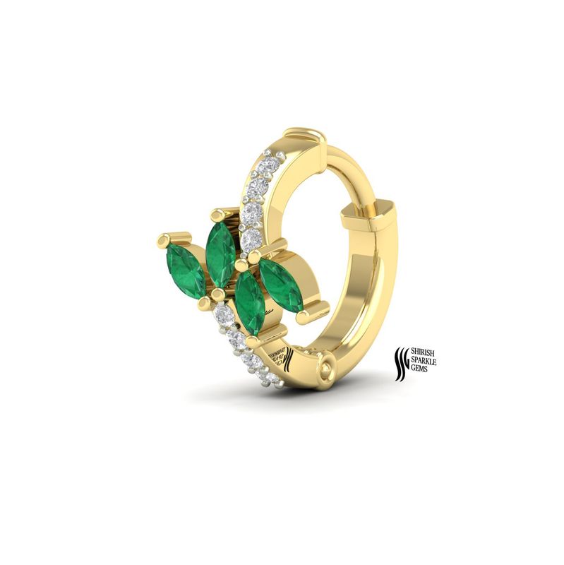 Emerald Diamond Nose Ring in Solid Gold â Dainty Floral Nose Jewelry