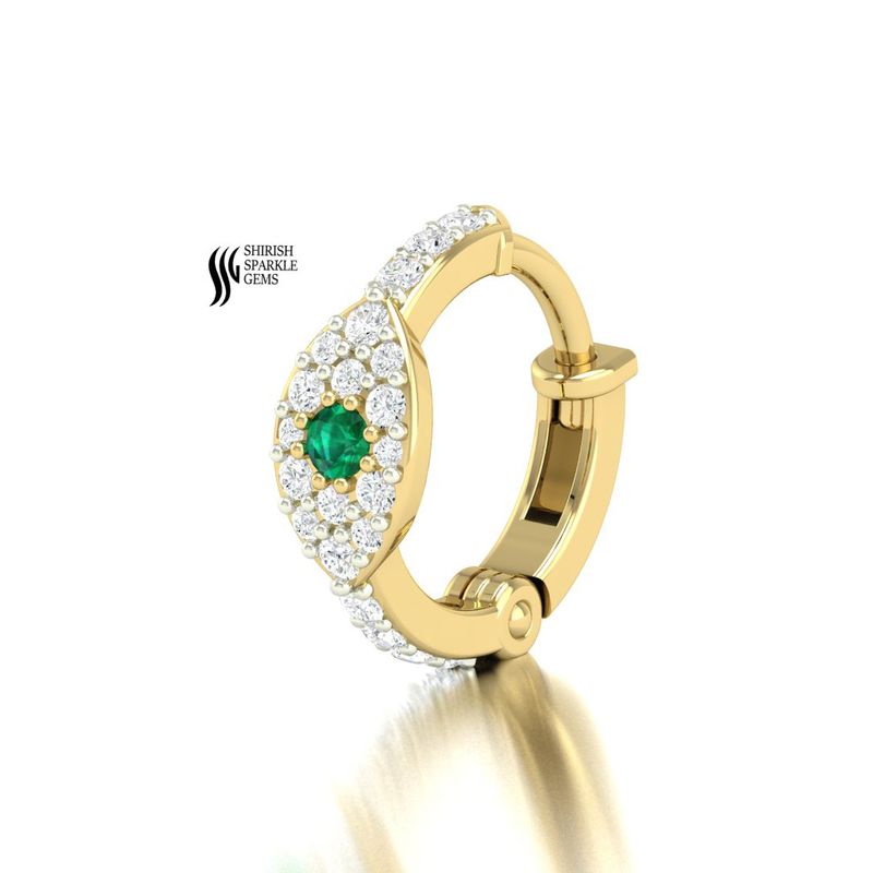 Emerald Nose Ring with Diamond Halo | Luxury Emerald Nose Hoop | Fine Gold Nose Piercing Jewelry | Elegant Gift