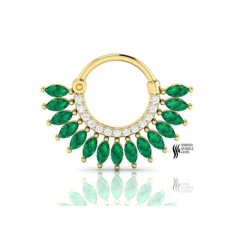 Designer Gold Nose Ring with Emerald & Diamonds â Birthday Gift
