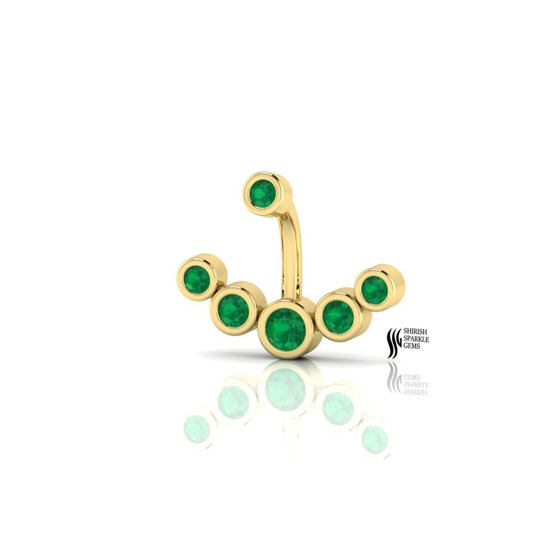 Solid Gold Emerald Navel Ring | Green Gem Belly Piercing | Fine Gold Belly Bar