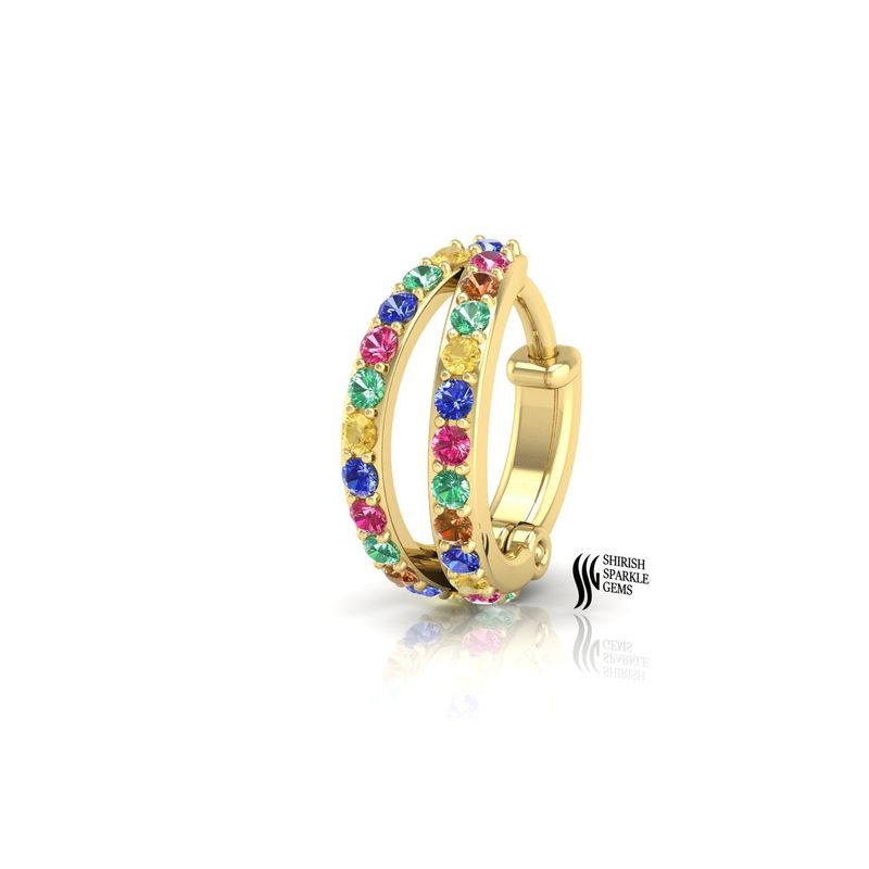 Rainbow Gemstone Nose Ring | Multi Color Septum Clicker | Luxury Gold Nose Hoop