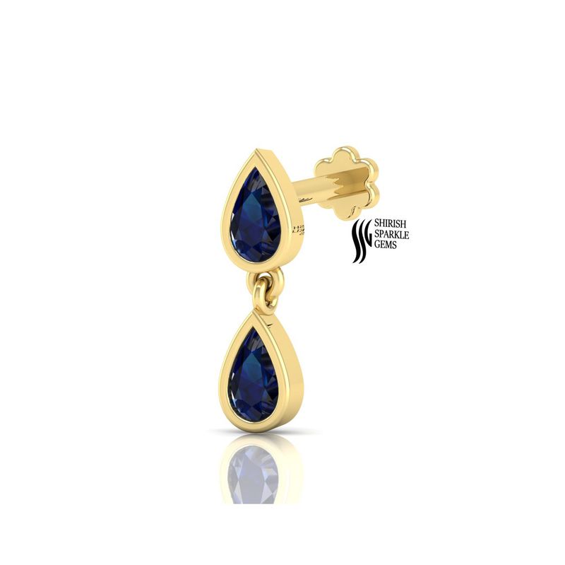 Blue Sapphire Teardrop Dangle Stud | Pear Cut Drop Earring | Minimalist Gold Piercing Jewelry