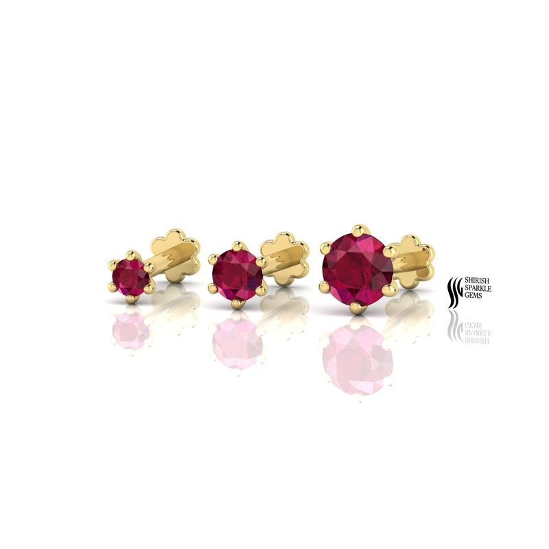 Luxury Solid Gold Ruby Nose Pin | Round Gemstone Nose Stud | Fine Jewelry