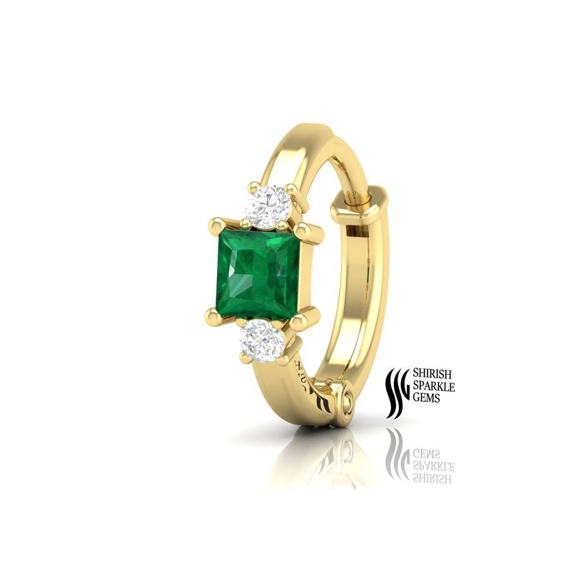 Emerald Diamond Hoop Earring | Green Gemstone Huggie | Luxury Gold Piercing Jewelry | Gift for Her
