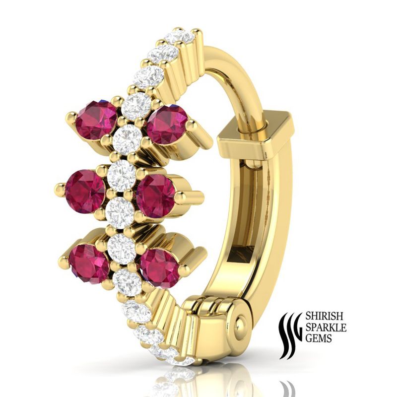 Elegant Solid Gold Ruby & Diamond Floral Hoop Nose Ring â Luxury Jewelry Gift for Her