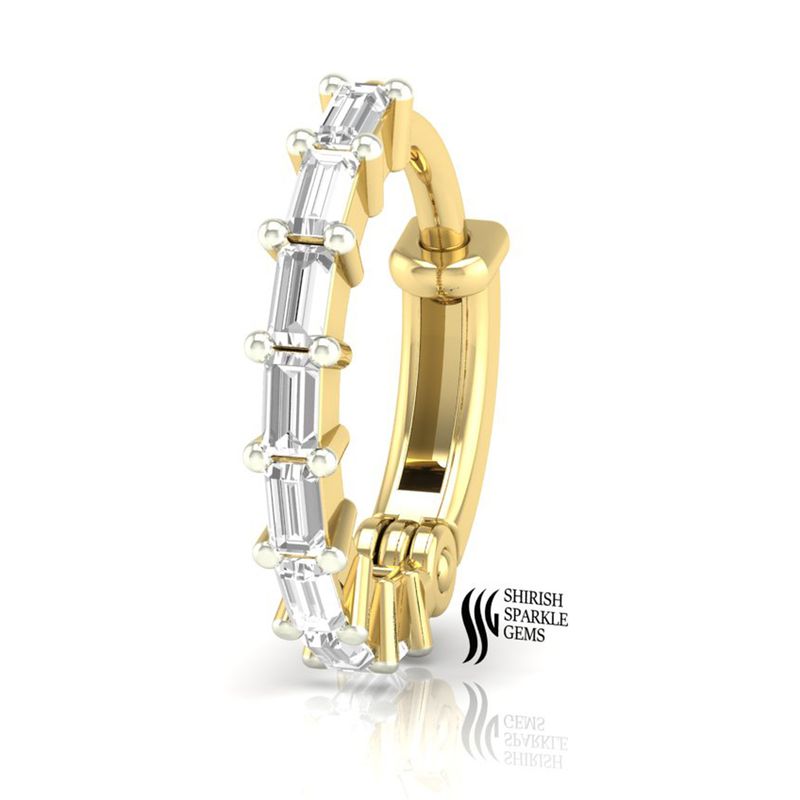 Solid Gold Baguette Diamond Half Eternity Hoop Nose Ring â Prong Set Designer Nose Pin Jewelry