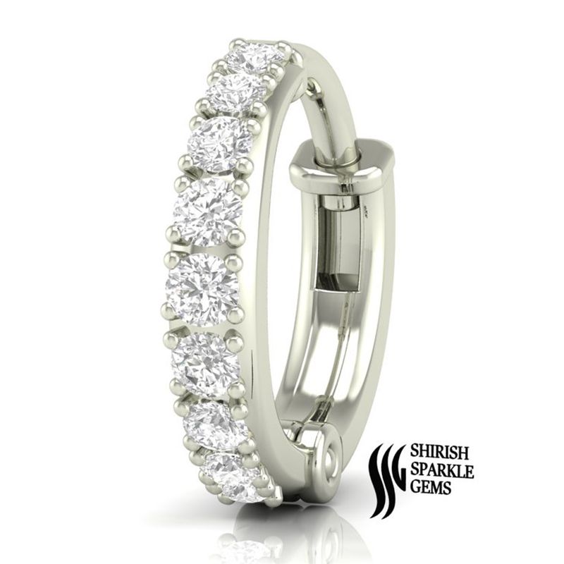 Solid Gold Diamond Half Eternity Hoop Nose Ring â Round Cut Prong Set Designer Nose Pin