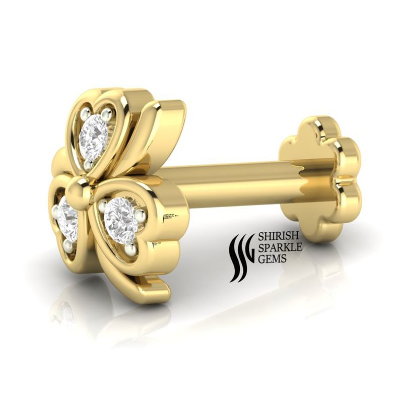 Solid Gold Diamond Butterfly Flower Nose Stud â Round Cut Designer Nose Pin Jewelry