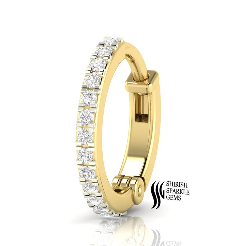Solid Gold Diamond Half Eternity Hoop Nose Ring â Round Cut Prong Set Designer Nose Pin Jewelry