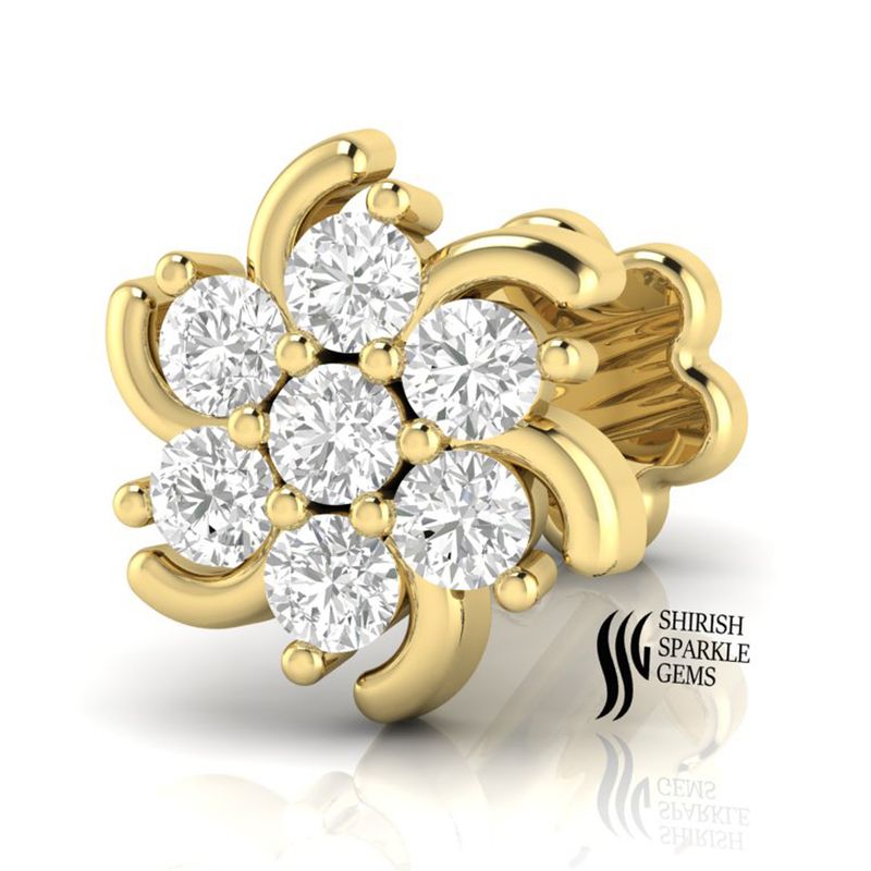 Solid Gold Diamond Swirl Floral Nose Stud â Round Cut Cluster Designer Nose Pin Jewelry