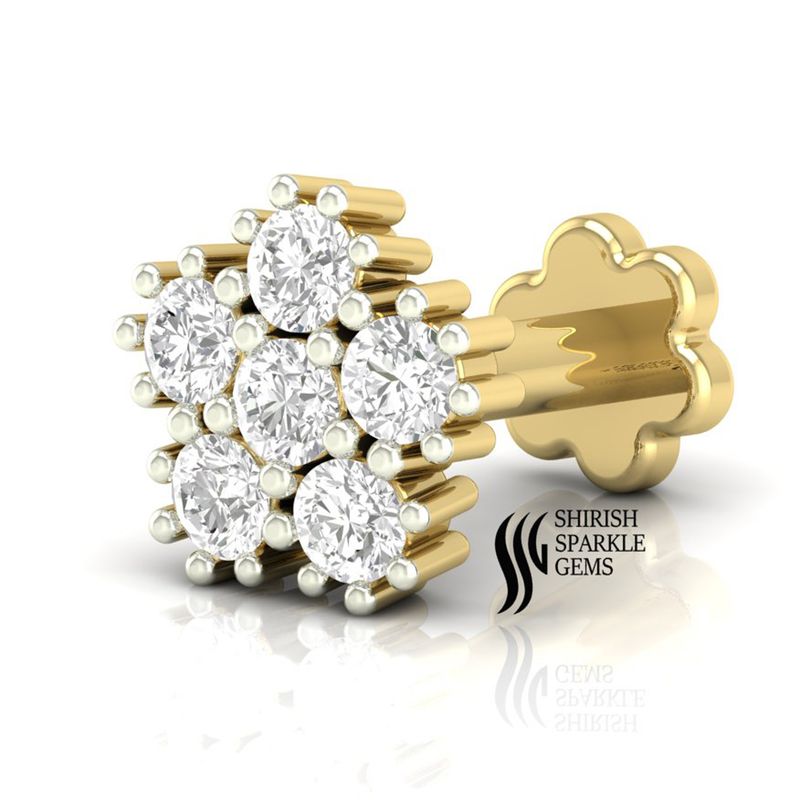 Solid Gold Diamond Floral Cluster Nose Stud â Round Cut Prong Set Designer Nose Pin Jewelry