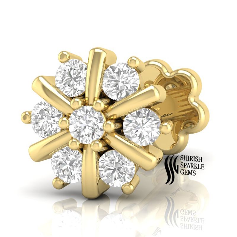 Solid Gold Diamond Floral Nose Stud â Round Cut Cluster Flower Designer Nose Pin Jewelry