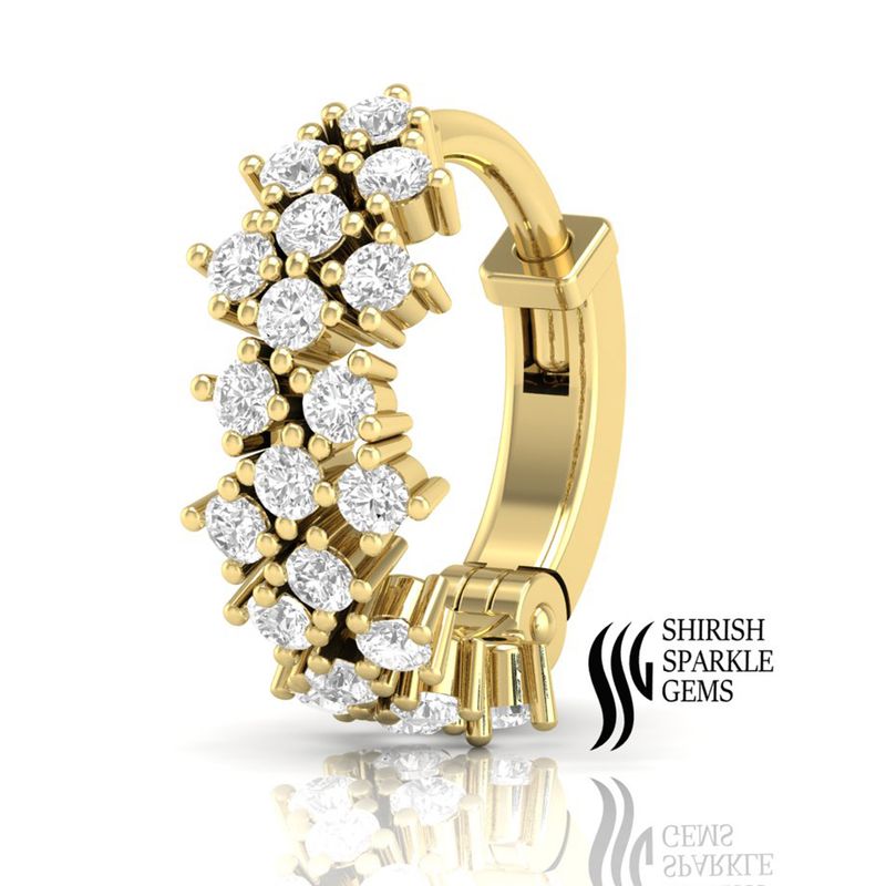 Solid Gold Diamond Cluster Hoop Nose Ring â Multi Round Cut Designer Hinged Nose Piercing Jewelry