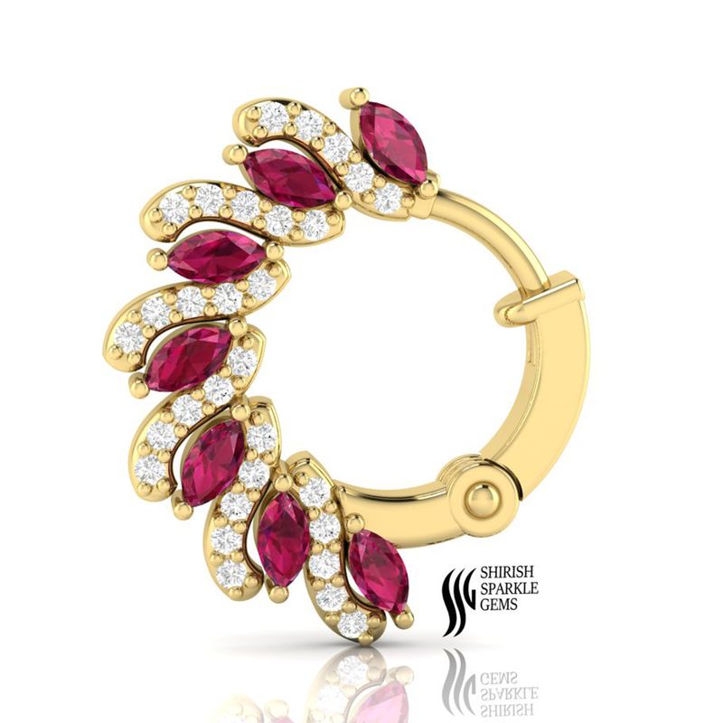 Solid Gold Ruby & Diamond Floral Hoop Nose Ring â Marquise Cut Ruby Designer Hinged Nose Piercing Jewelry