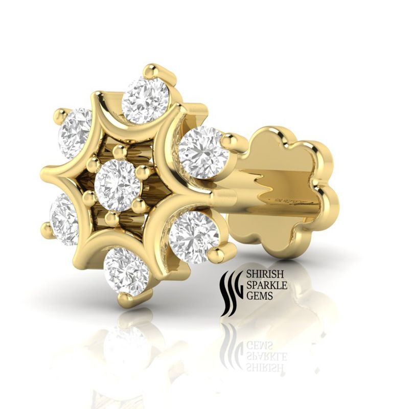 Solid Gold Diamond Starburst Floral Nose Stud Round Cut Designer Cluster Nose Pin Jewelry