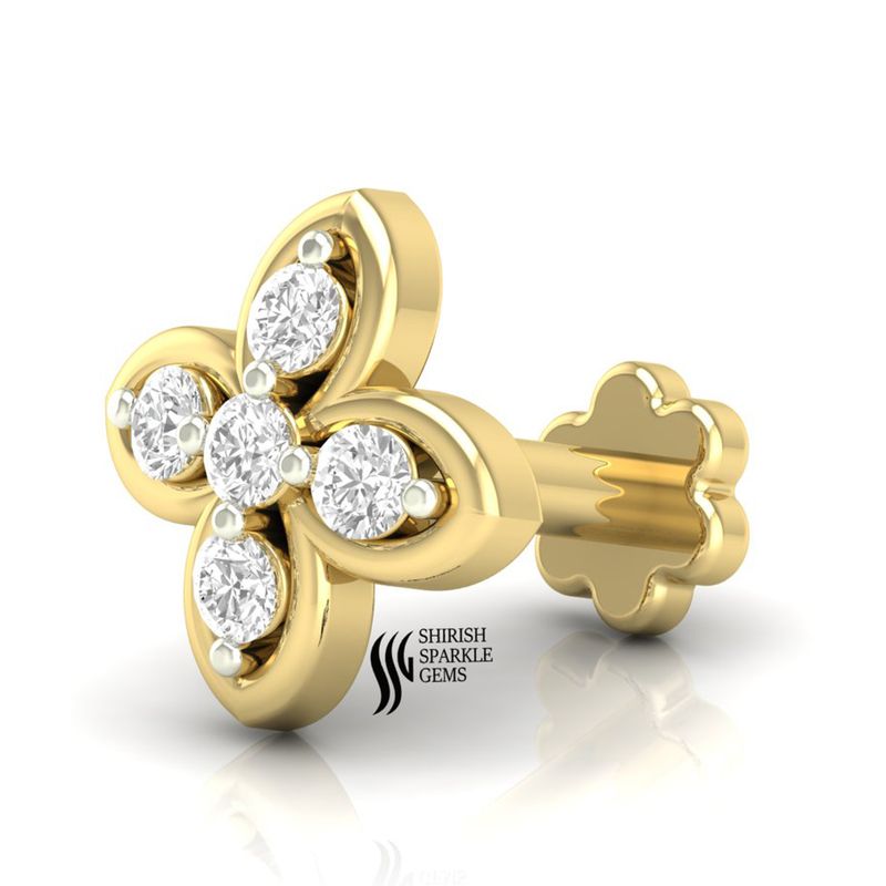 Solid Gold Diamond Petal Flower Nose Stud â Round Cut Floral Designer Nose Pin Jewelry