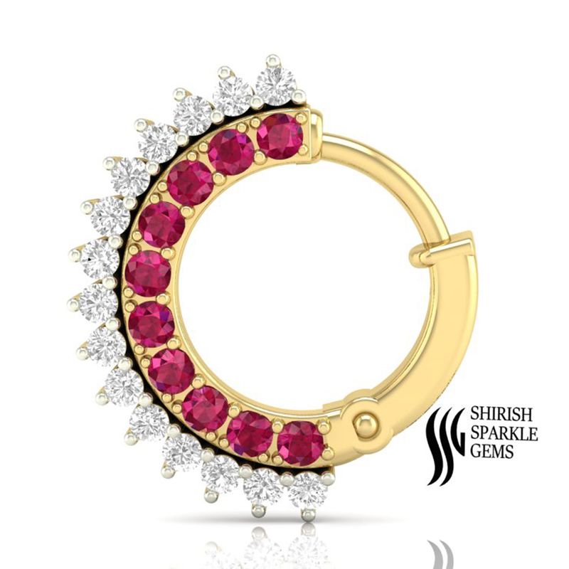 Solid Gold Ruby and Diamond Half Hoop Nose Ring â Round Cut Gemstone Designer Nose Piercing Jewelry Gift