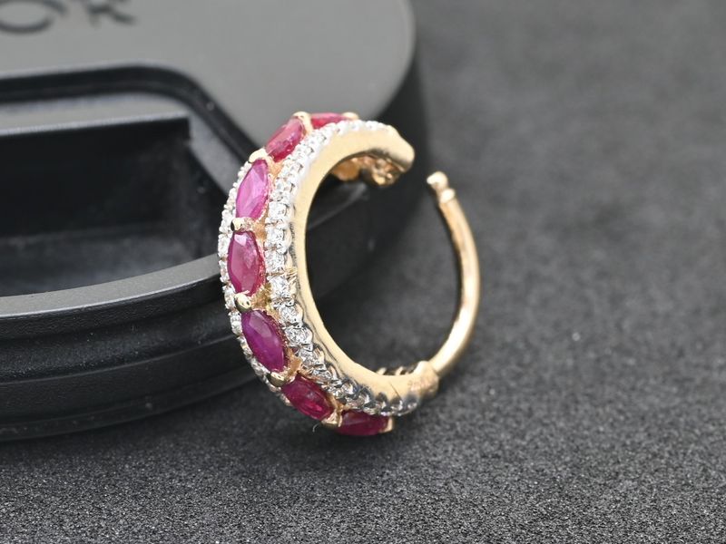 Solid Gold Marquise Pink Sapphire and Diamond Triple-Row Huggie Hoop
