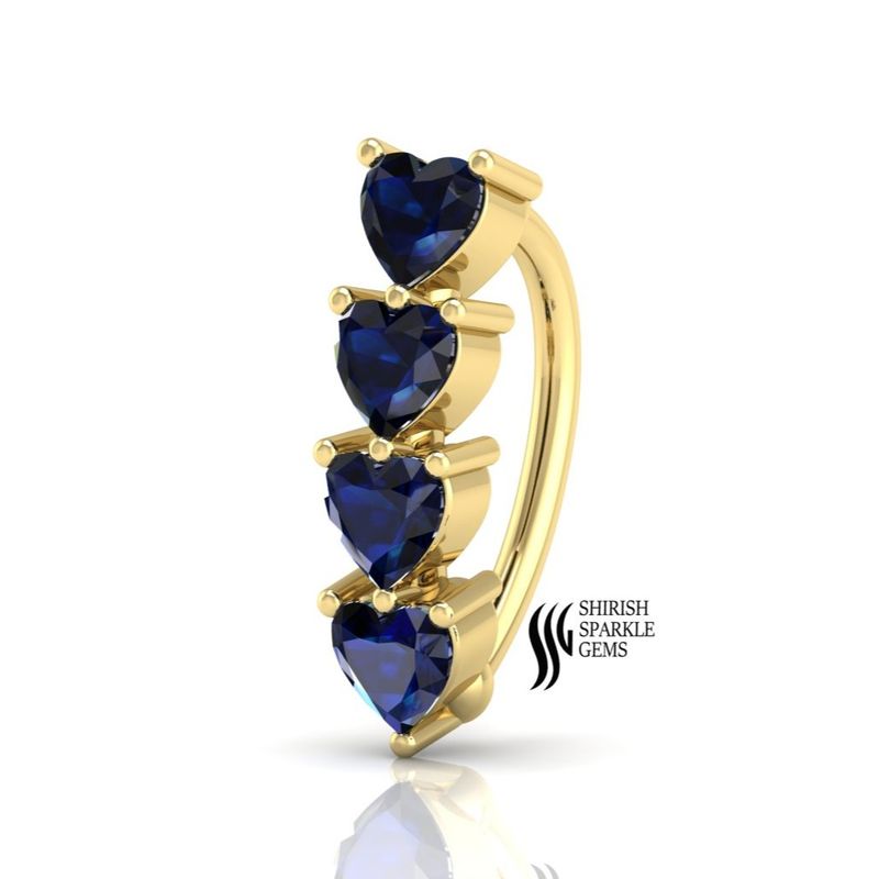 Blue Sapphire Heart Belly Ring, Gold Navel Piercing Jewelry, Sapphire Belly Button Ring, September Birthstone