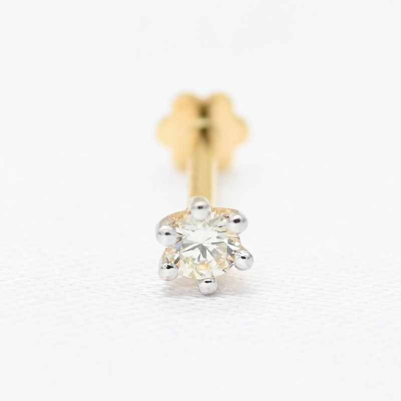 Natural Diamond 10ct Gold Nose Pin, 6 Prong Diamond Setting with HandCraft - Tanya Ford