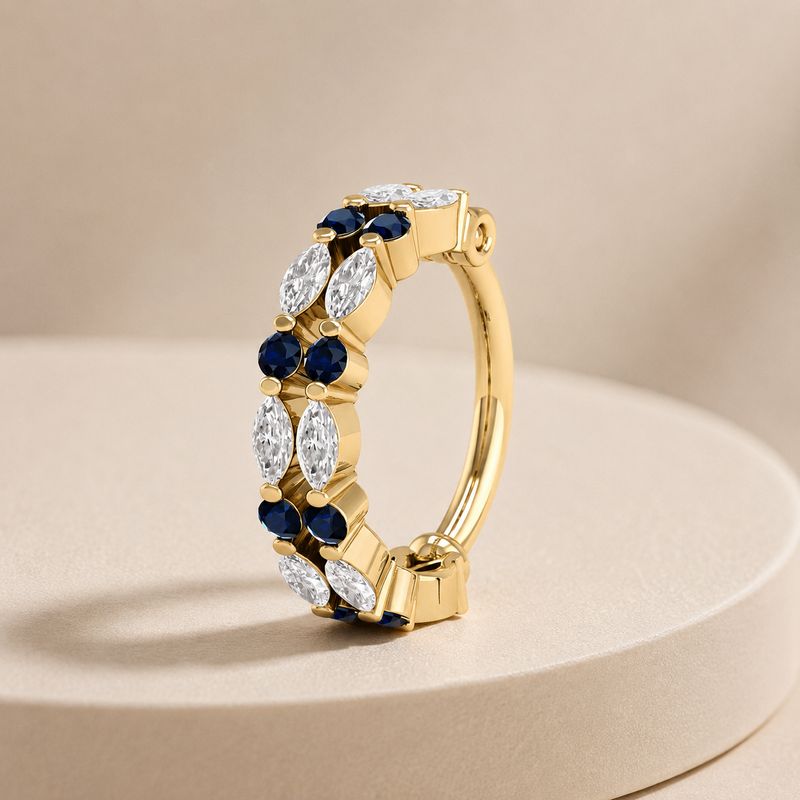 Sparkle Marquise Diamond & Blue Spahhire Clicker Nose Ring