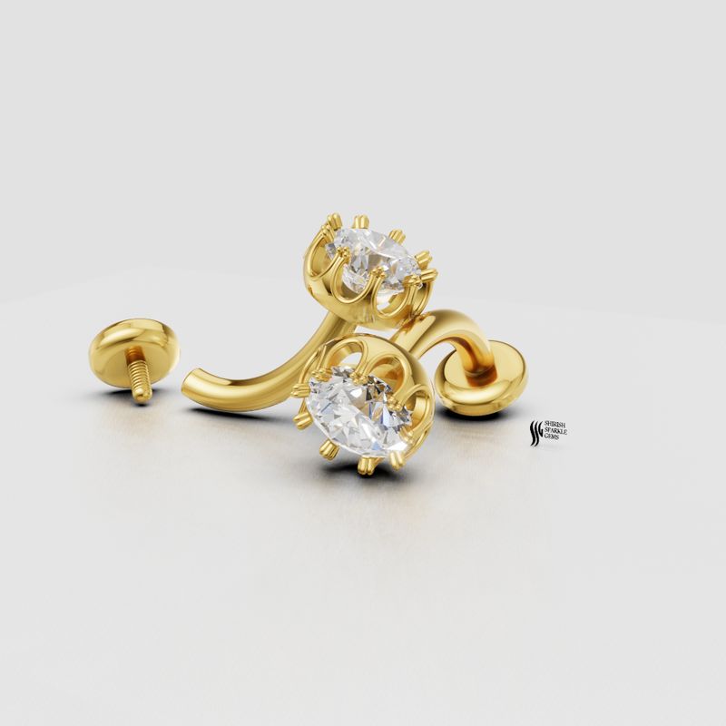 14K Gold Lab-Grown Diamond Curved Belly Button Ring - Navel Piercing